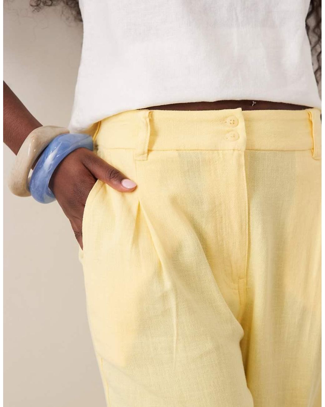 ASOS Natural Relaxed Straight Leg Trousers With Linen