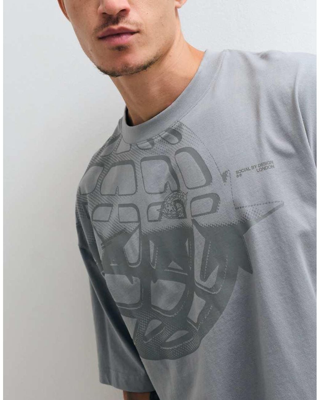 ASOS Gray Boxy Oversized T-shirt With Street Graphic for men
