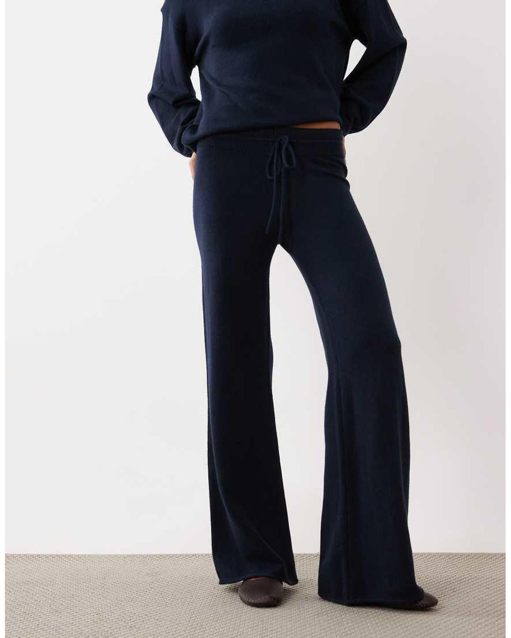 Gina Tricot Blue Co-ord Knitted Loungewear Wide Leg Trousers With Side Pockets