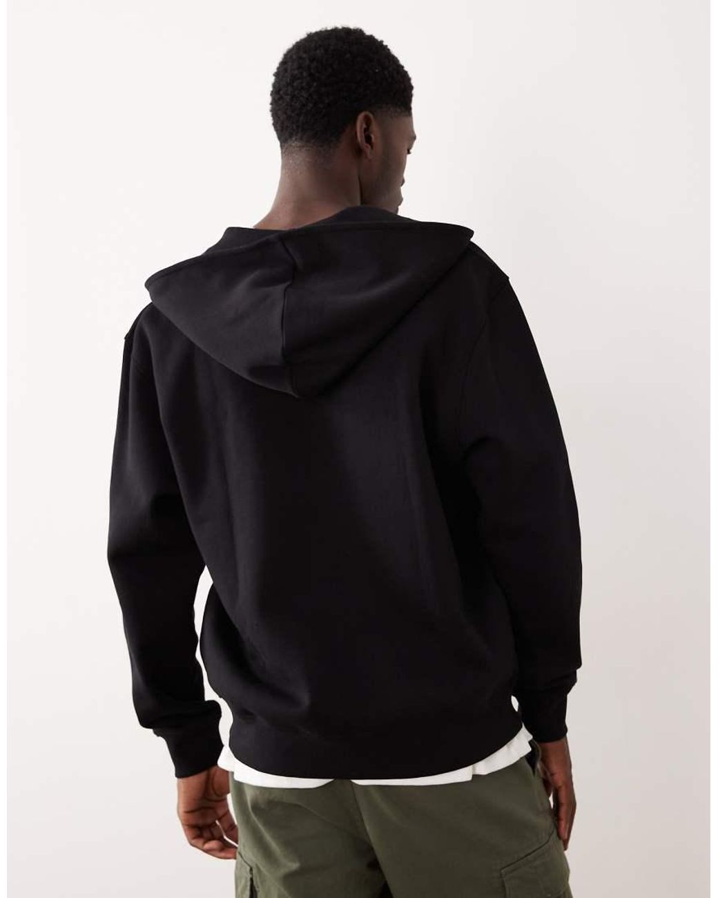 ASOS Black Essentials Relaxed Fit Zip Through Hoodie for men