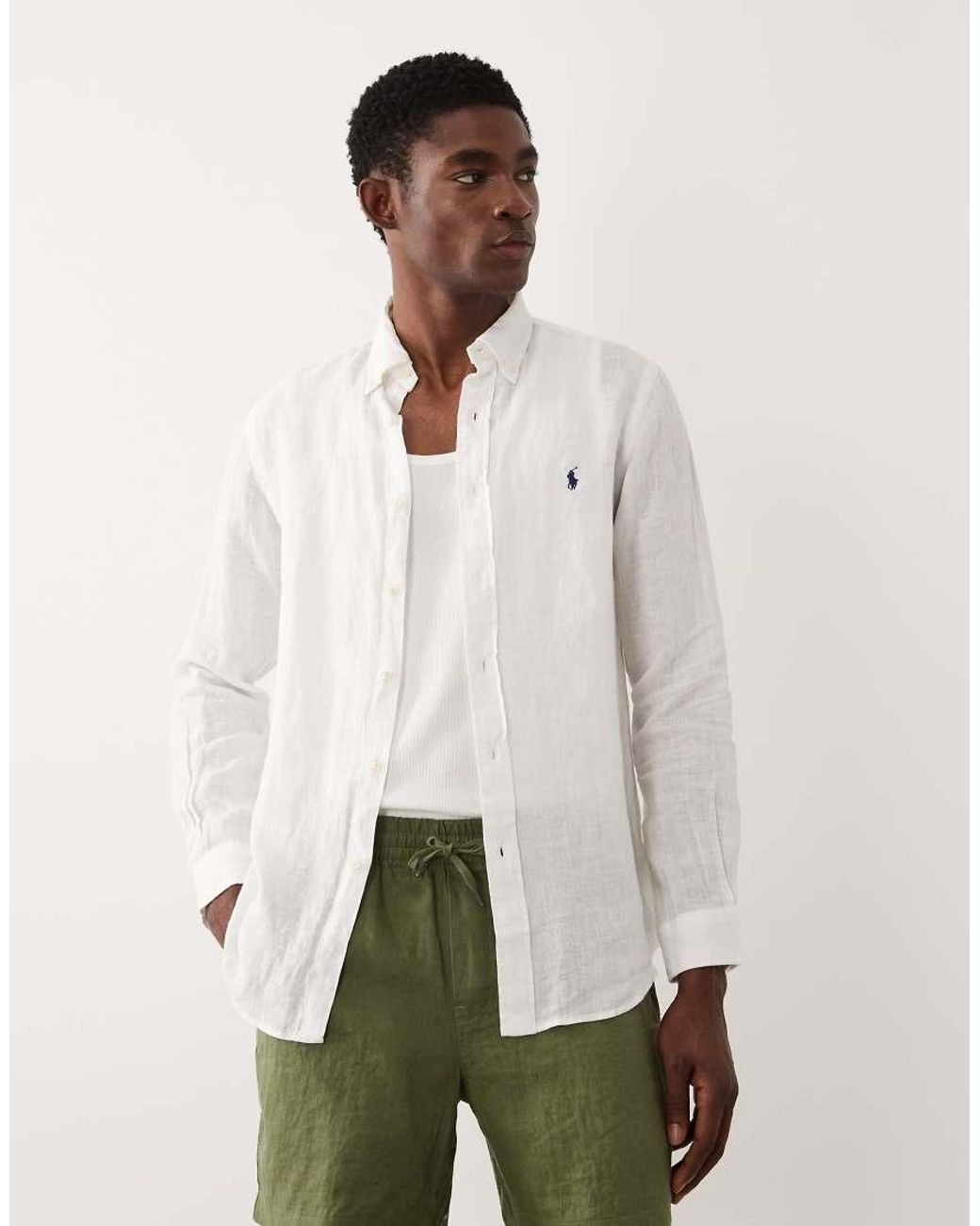 Polo Ralph Lauren Natural Icon Logo Long Sleeve Linen Shirt for men