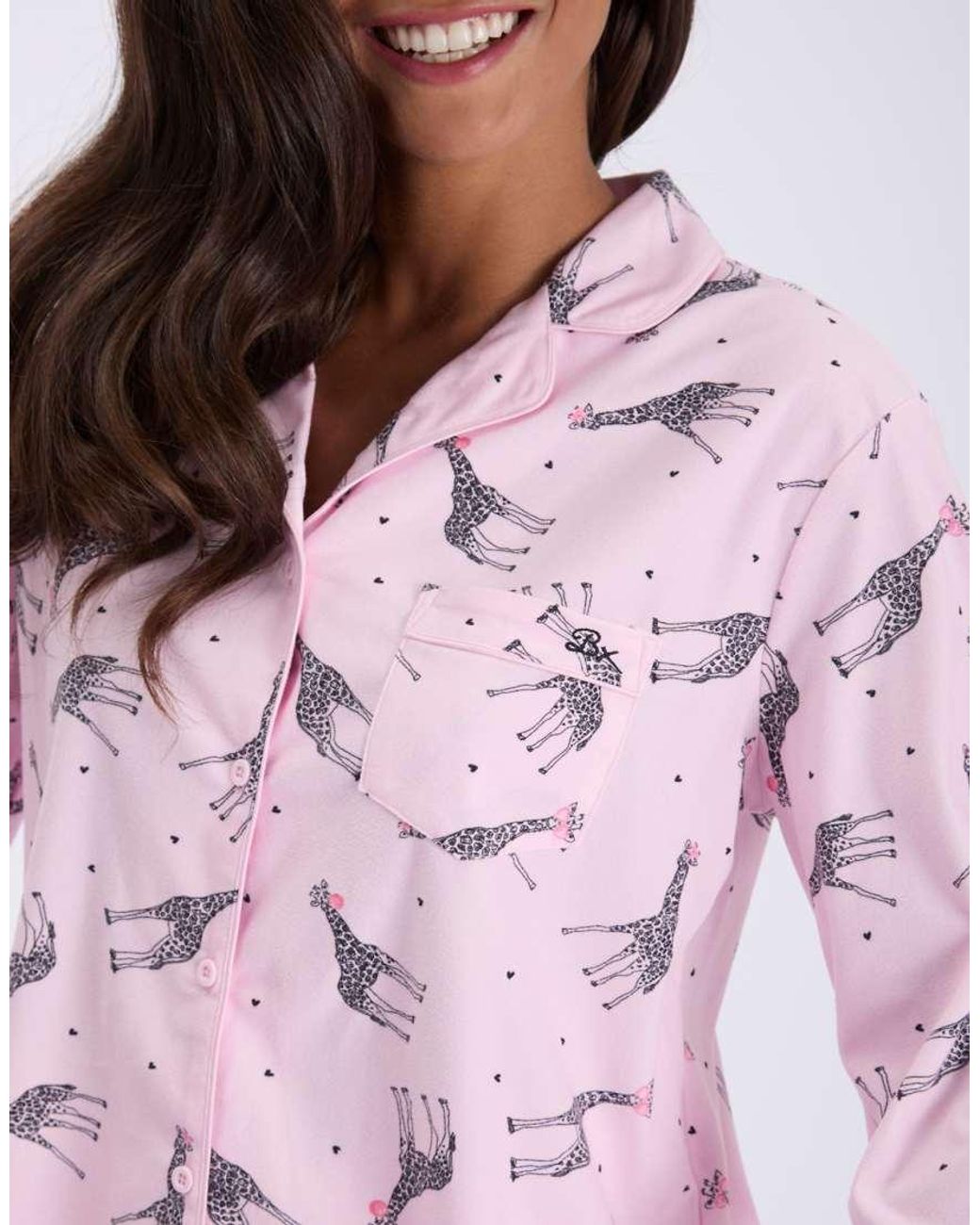 Boux Avenue Pink Bubblegum Giraffe Pyjama Set With Bag Fleece Nightwear Pj
