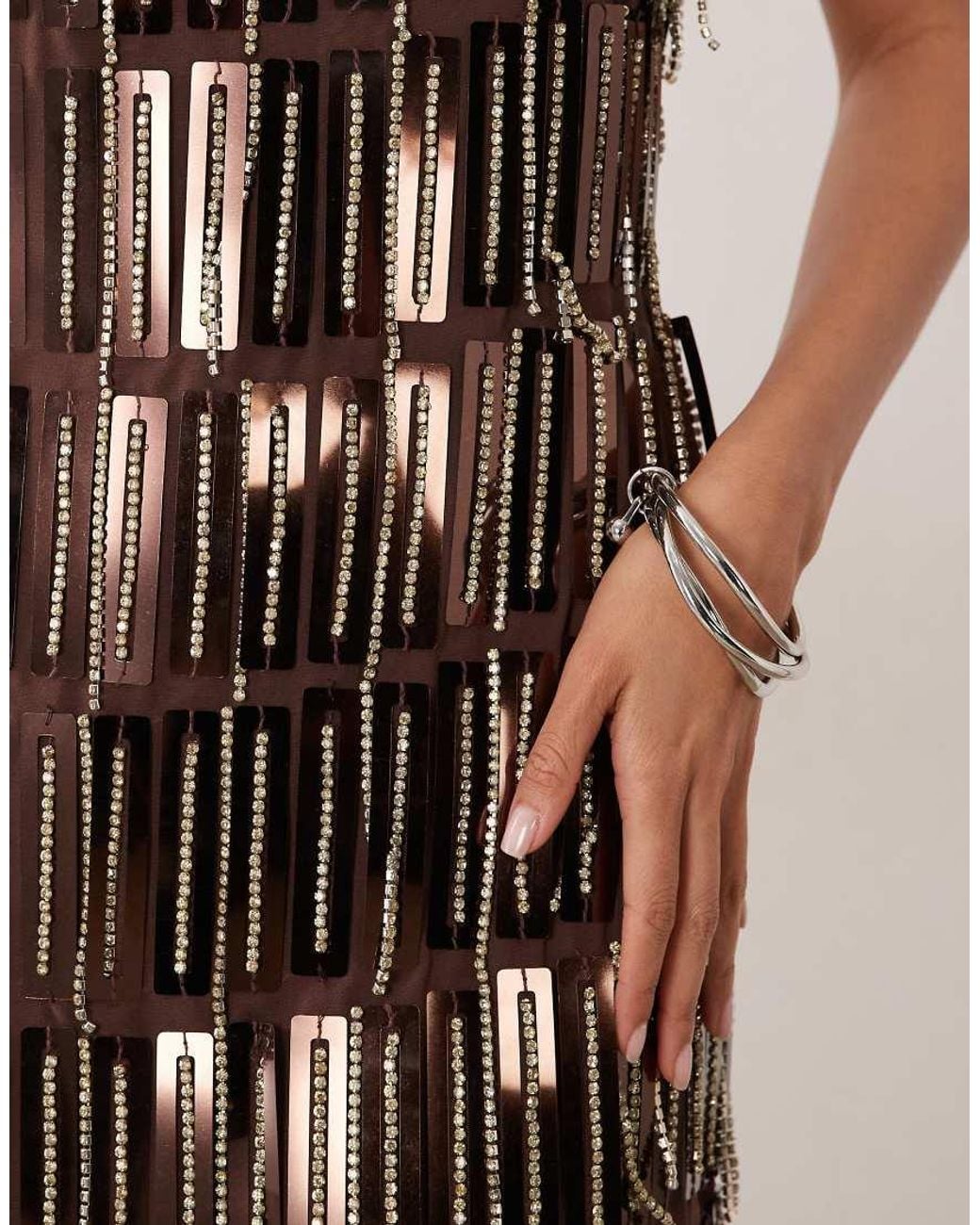 ASOS Brown Cami Embellished Sheer Mix Column Maxi Dress