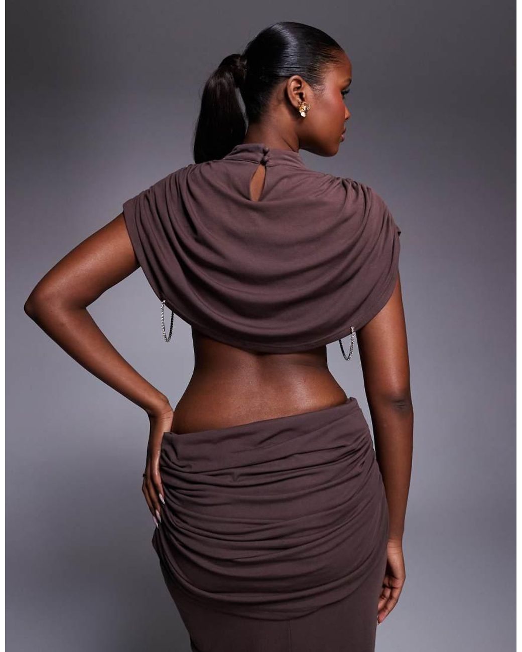 HEIRESS BEVERLY HILLS Purple Premium Cotton Blend Drape High Neck Diamante Detail Top