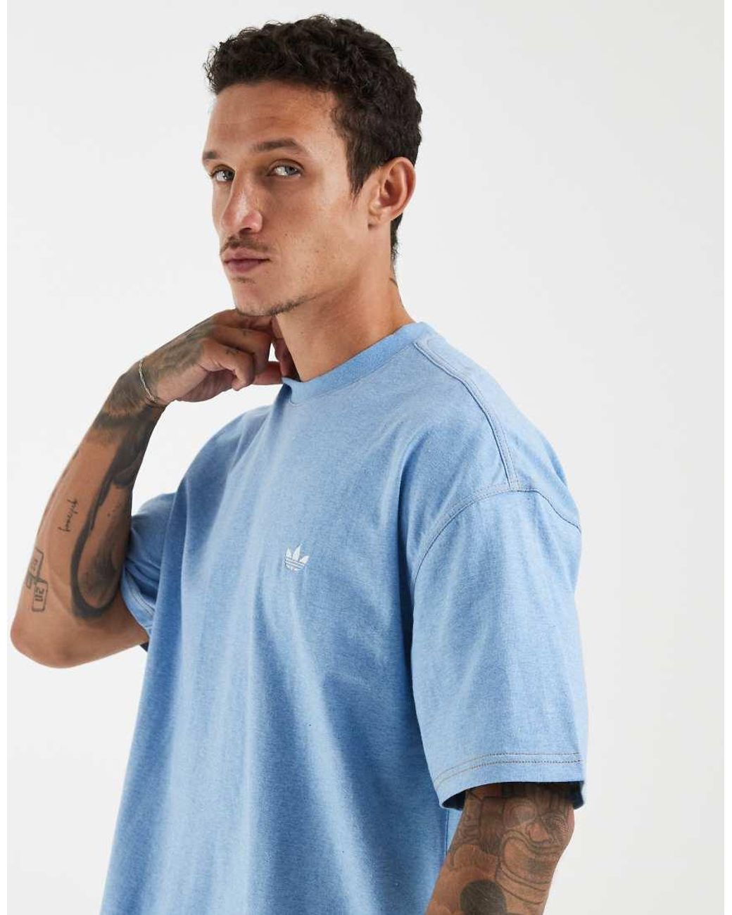 Adidas Originals Blue Trefoil Essentials Melange Loose Cropped Tee for men