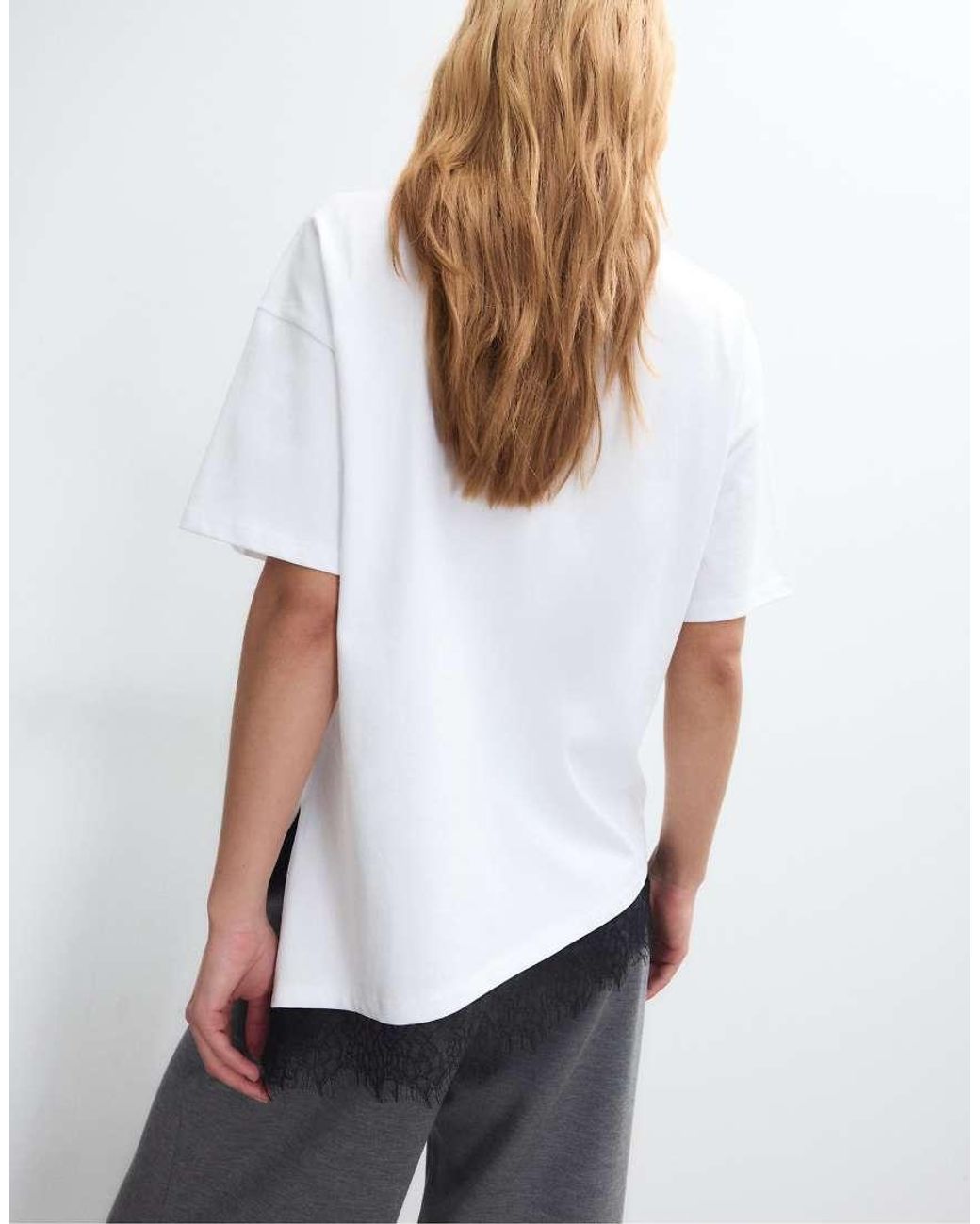 Stradivarius White Short Sleeve T-Shirt With Lace Hem