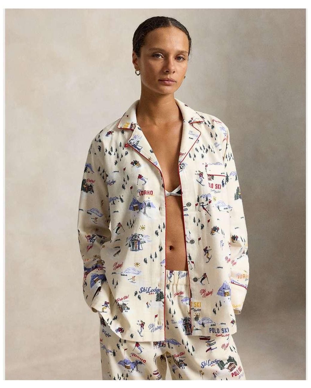 Polo Ralph Lauren Natural Long-Sleeve Brushed Cotton Pyjama Set