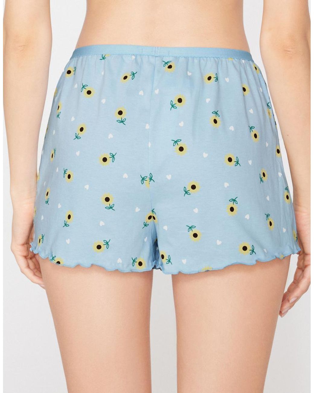 Tezenis Blue Printed Cotton Shorts With Rolled Hem