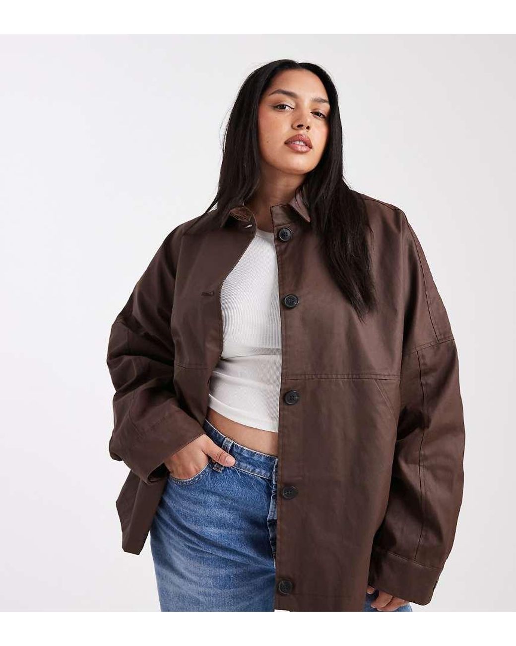 Asos Jacket ASOS Asos Design Curve Waxed Harrington Jacket in Brown | Lyst UK