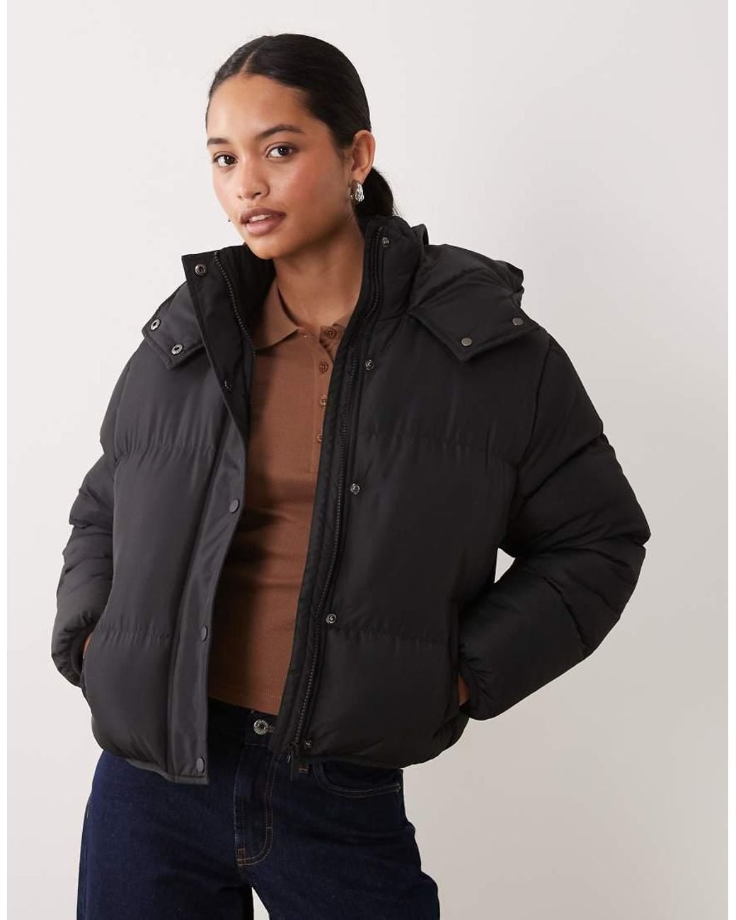 Brave Soul Black Short Puffer Jacket With Hood