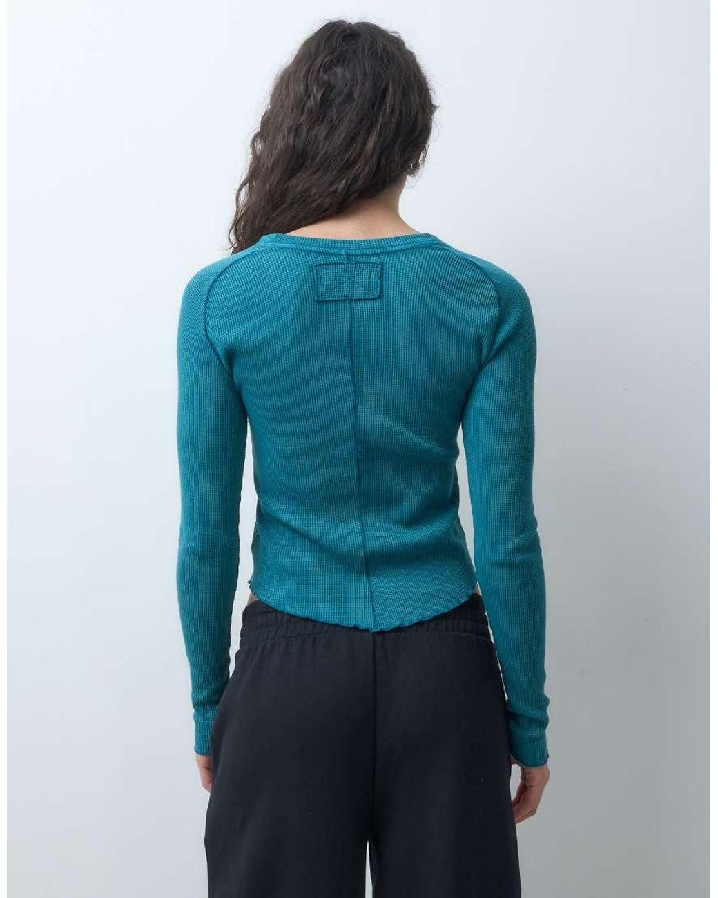 Free People Blue Easy Does It Lettuce Edge Top