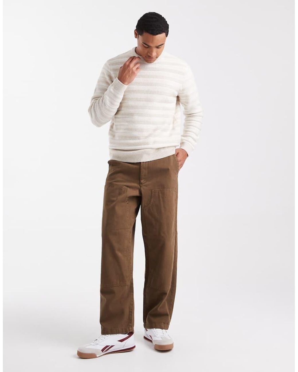 Only & Sons Regular-Fit Open Gebreide Trui Met Ronde Hals in het White voor heren