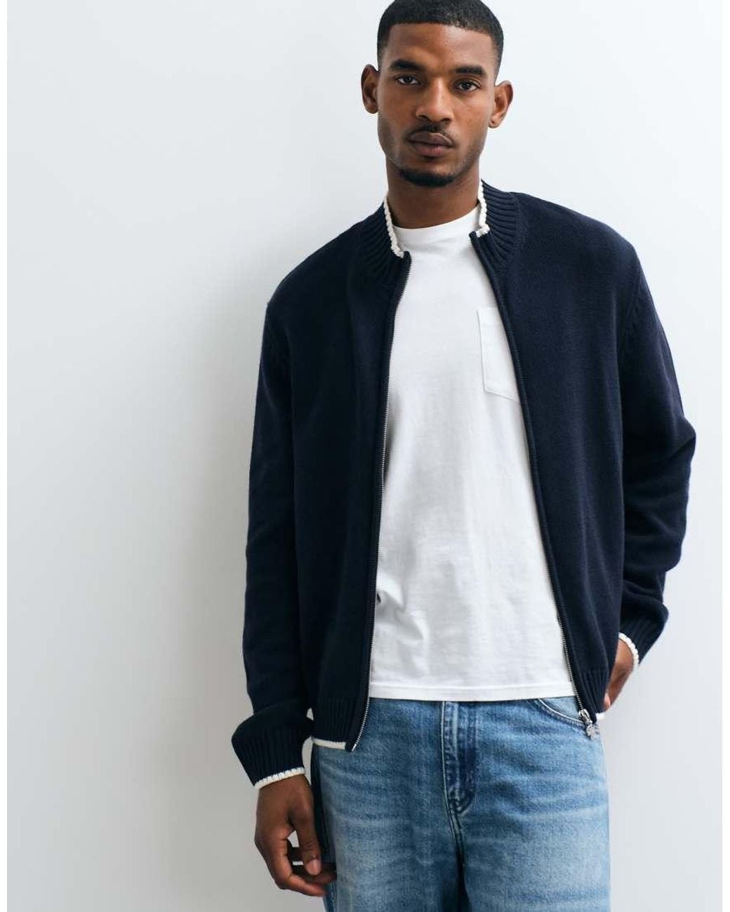 Jack & Jones Blue Zip Through Knit Cardigan for men