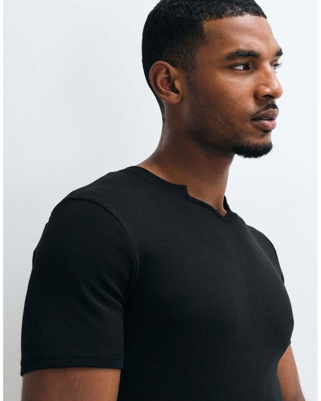ASOS Black Muscle Fit T-shirt With Notch Neck for men