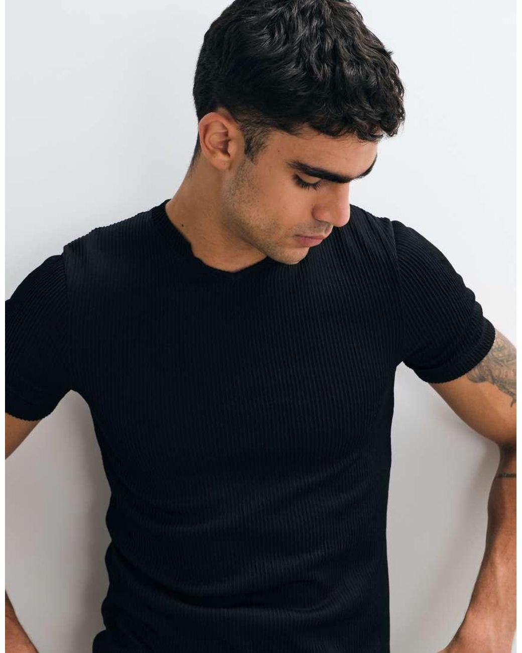 ASOS Black Muscle Fit T-shirt With Notch Neck for men