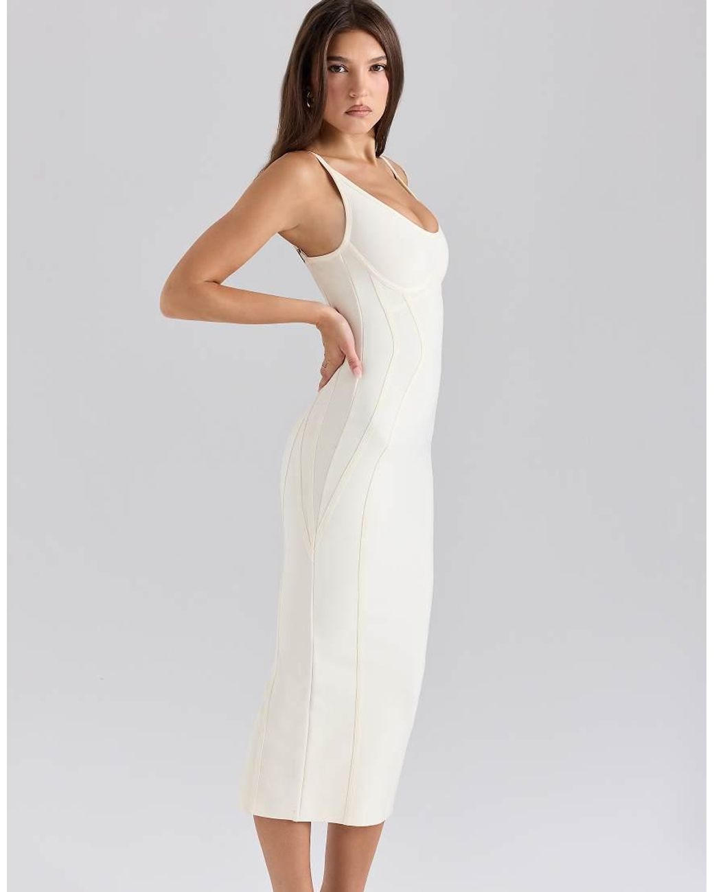 House Of Cb White The Hourglass Midi Bandage Dress