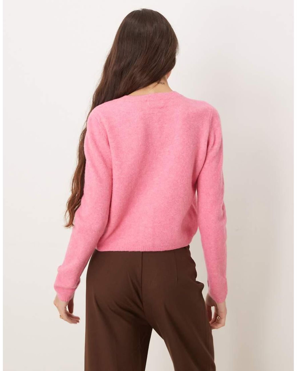 Jdy Pink Crew Neck Cardigan With Wool