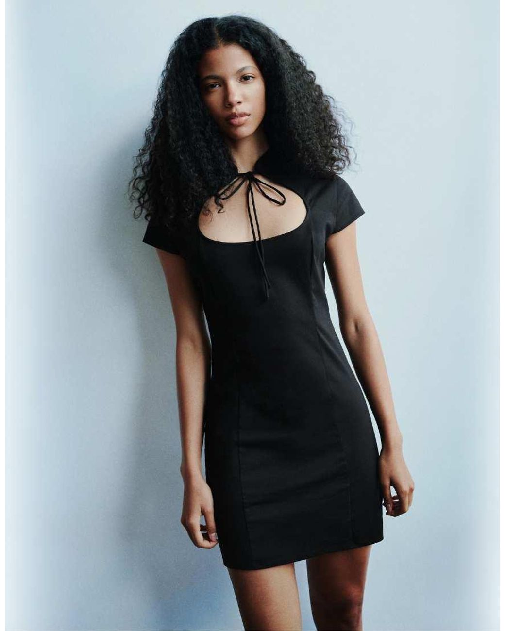 Pull&Bear Black Short Bow Dress