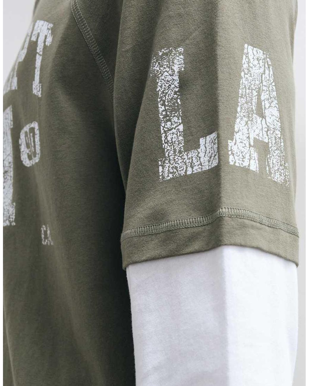 ASOS Green Relaxed Raglan Double Sleeve T-shirt With Graphic for men