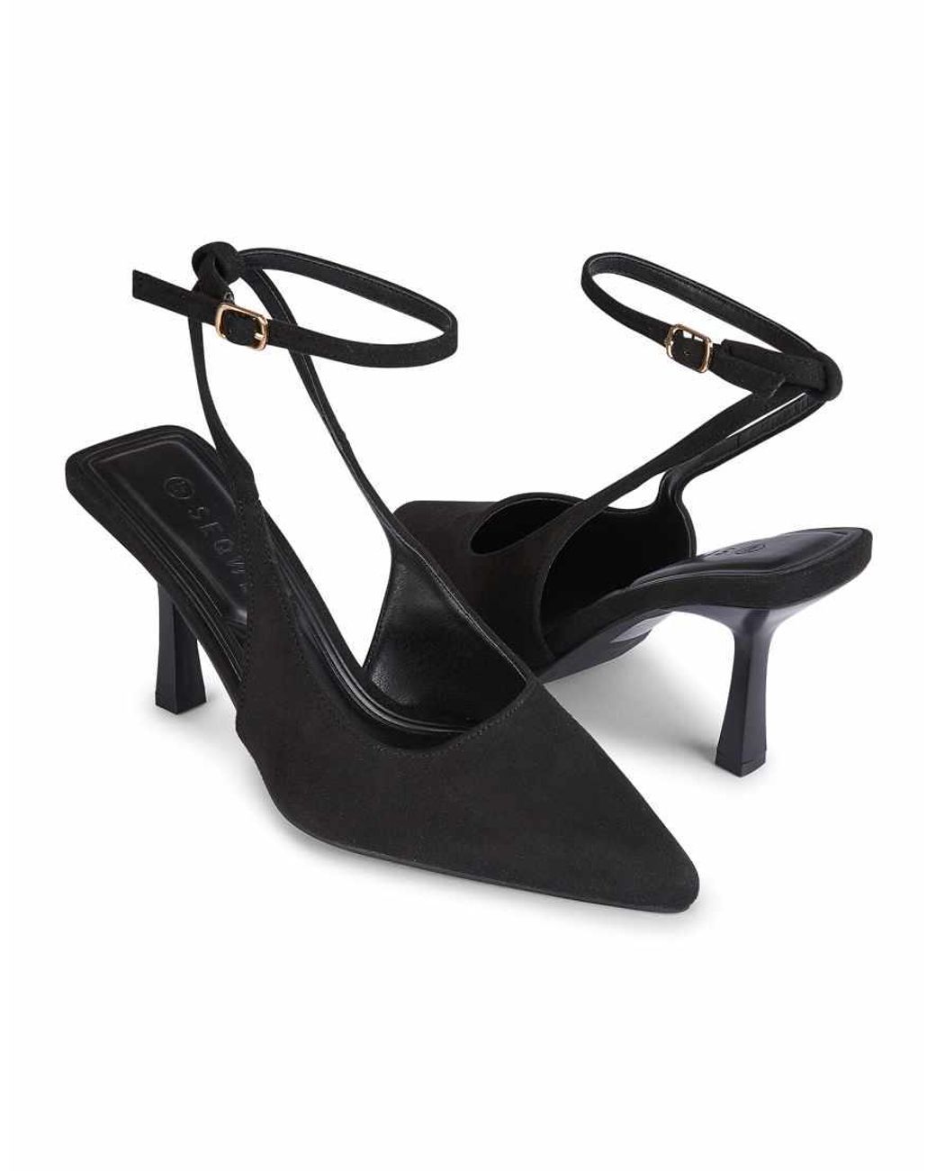 SEQWL Black Stylish Heeled Slingback Shoes With Ankle Buckle Strap