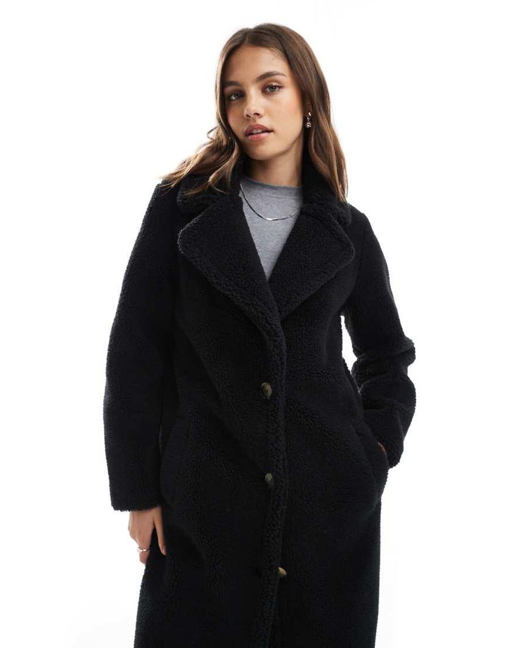 Threadbare Black Maxi Borg Coat