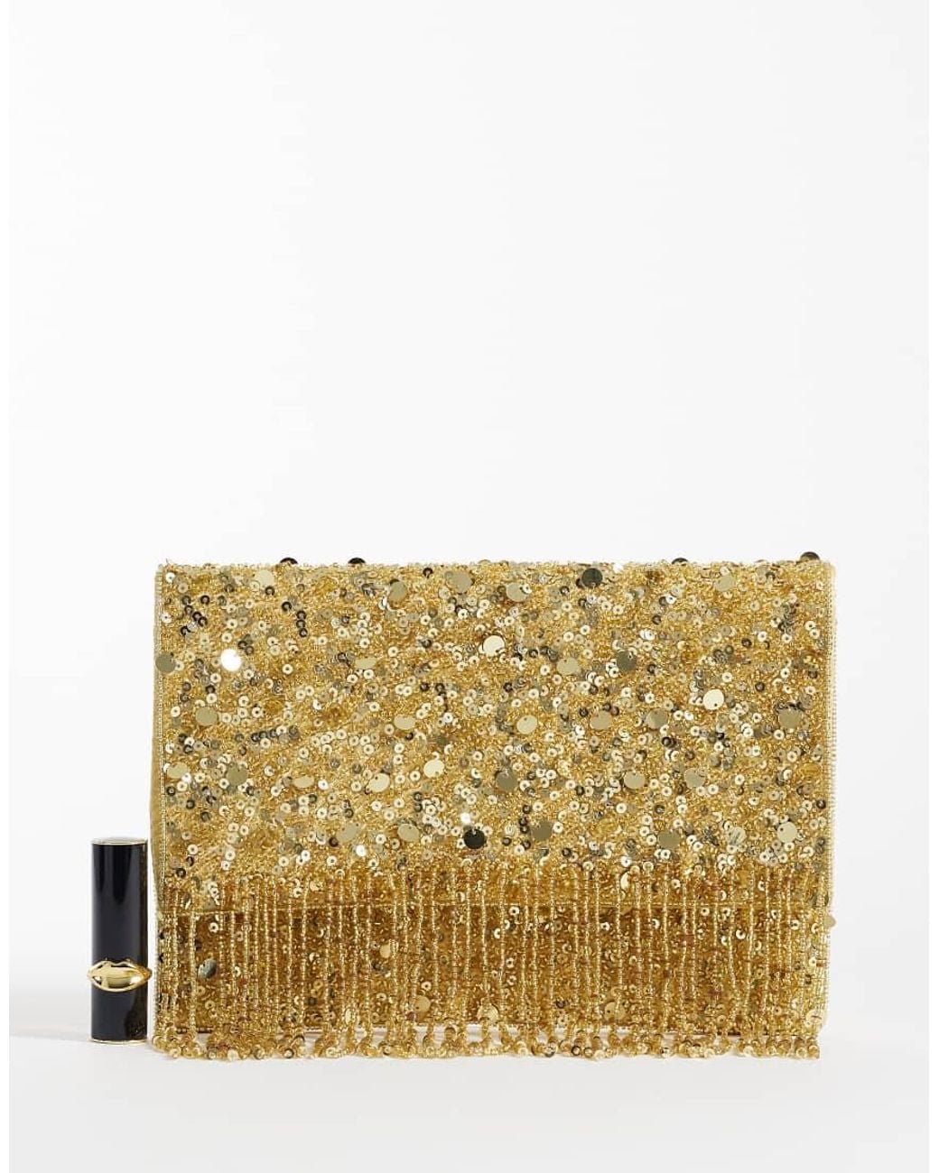 True Decadence Natural Beaded Fringe Envelope Clutch