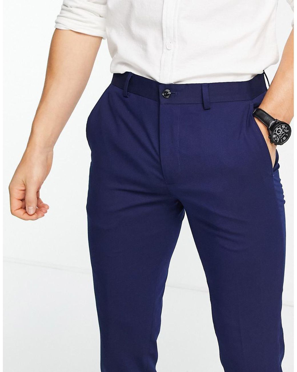Jack & Jones Blue Franco Super Slim Fit Tailored Trousers for men