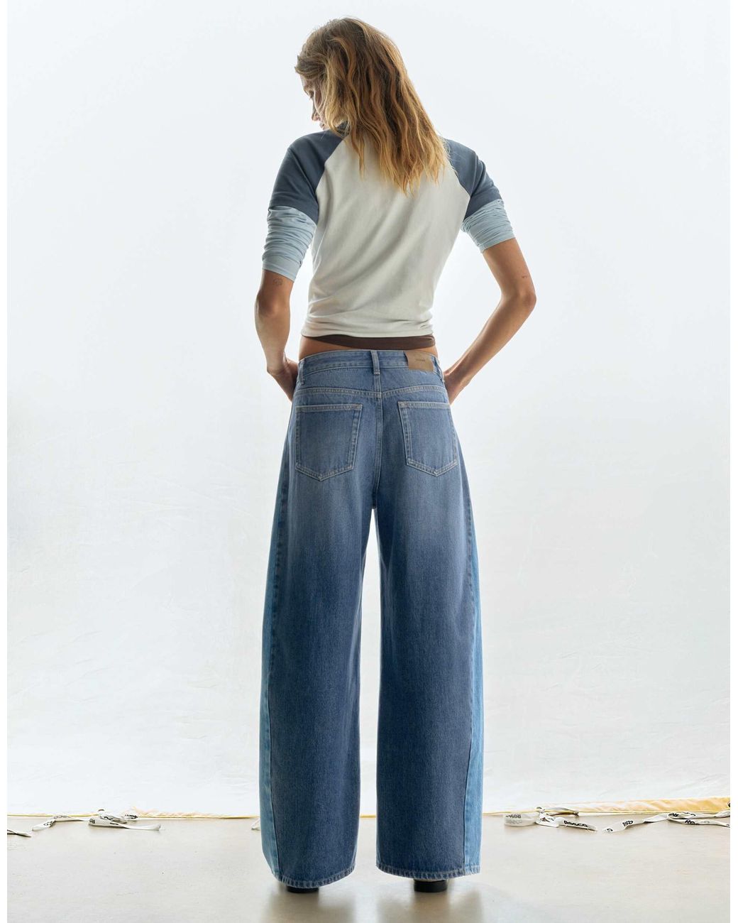Jean barrel patchwork moyen Pull&Bear en coloris Blue