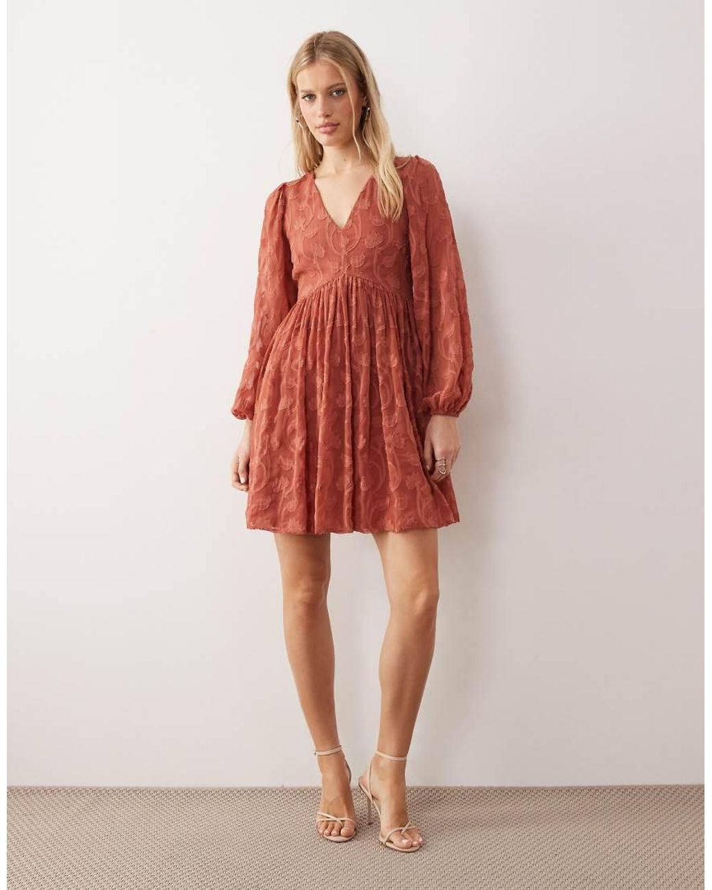 Lovedrobe Red Floral Burnout Long Sleeve Mini Dress