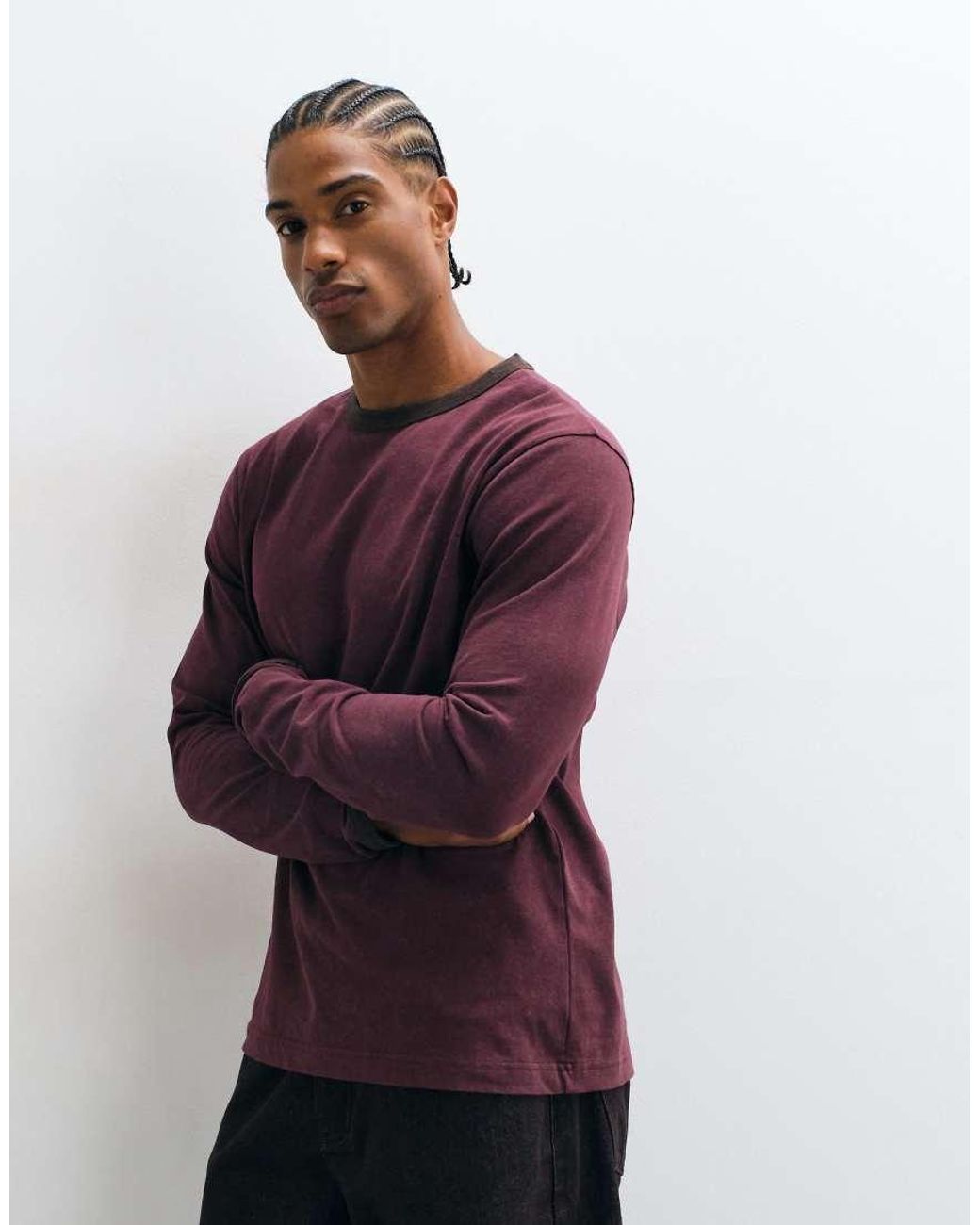 ASOS Purple Long Sleeve Ringer T-Shirt for men