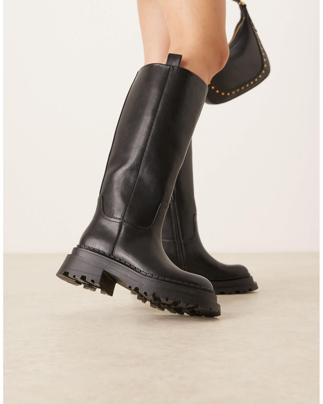 ASOS Wide Fit Cecilia Chunky Flat Knee Boots in Black | Lyst