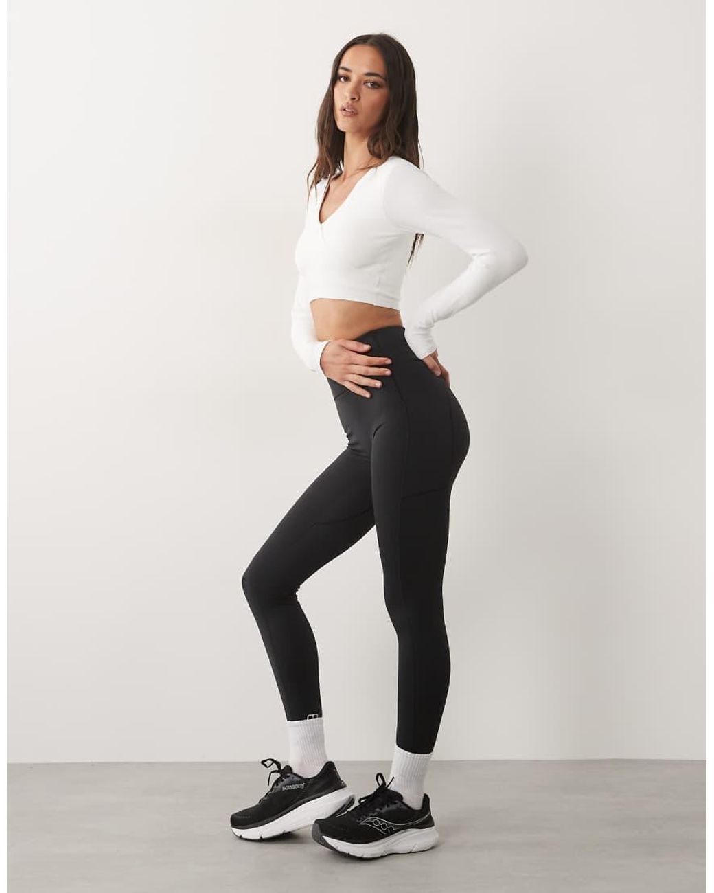 4505 White Seamless Baby Rib Wrap Front Long Sleeve Top