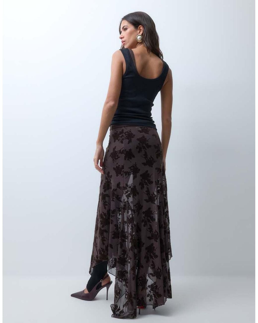 ASOS Gray Hank Hem Maxi Flock Skirt Co Ord