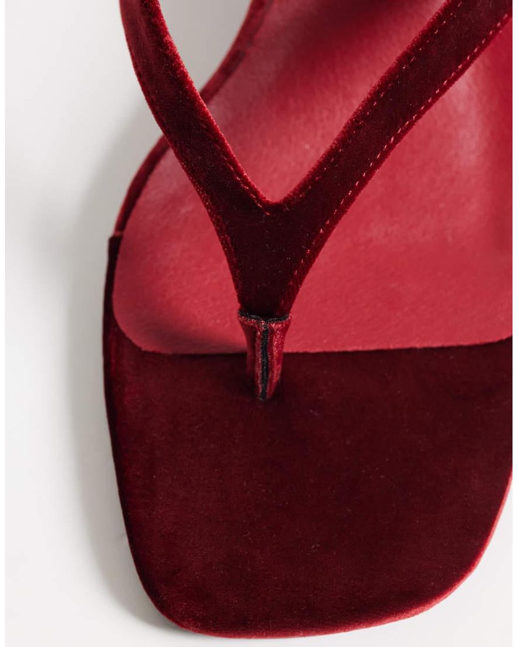 Threadbare Red Velvet Toe Thong Kitten Heel Sandals