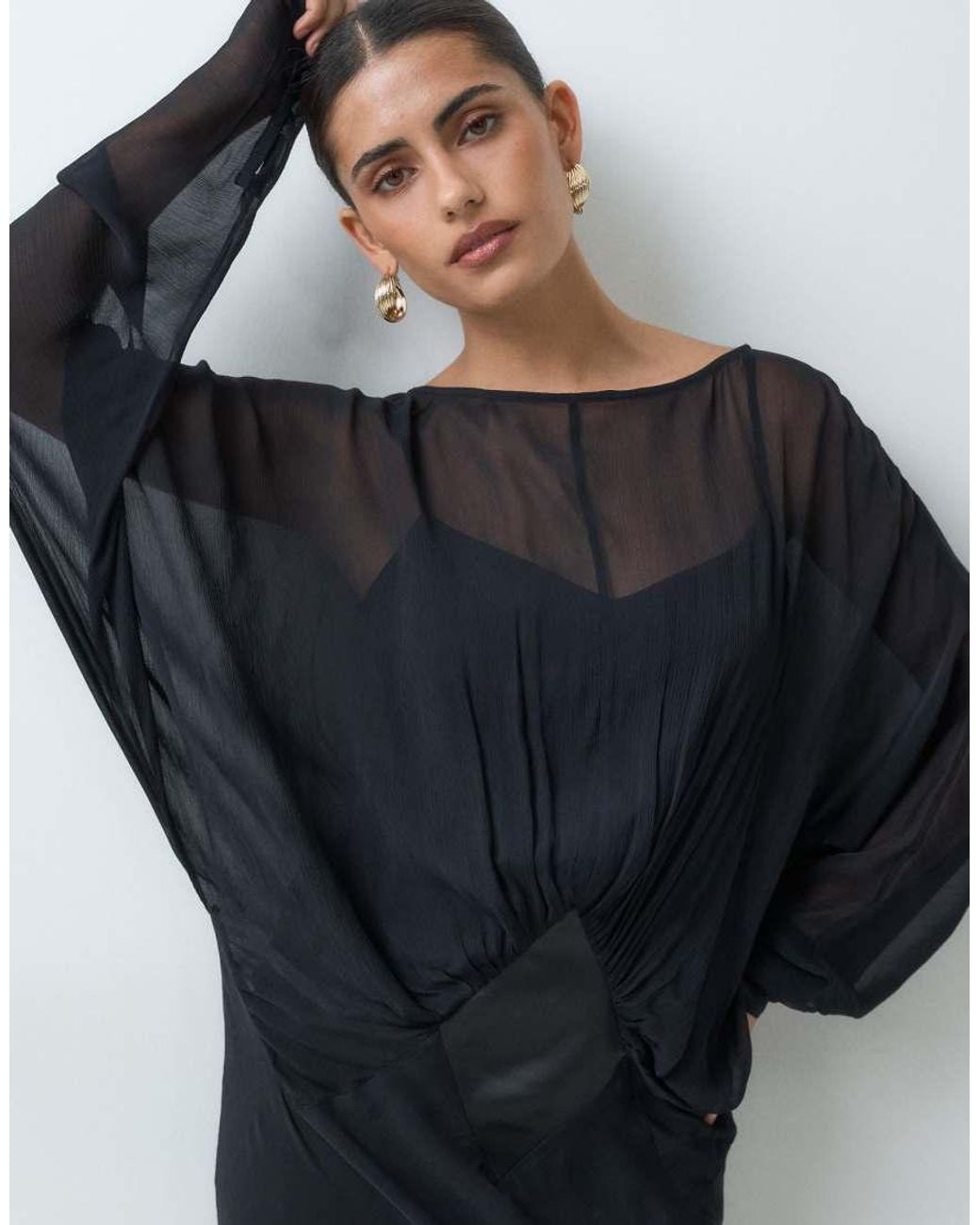 ASOS Blue Chiffon Batwing Maxi Dress With Satin Panel