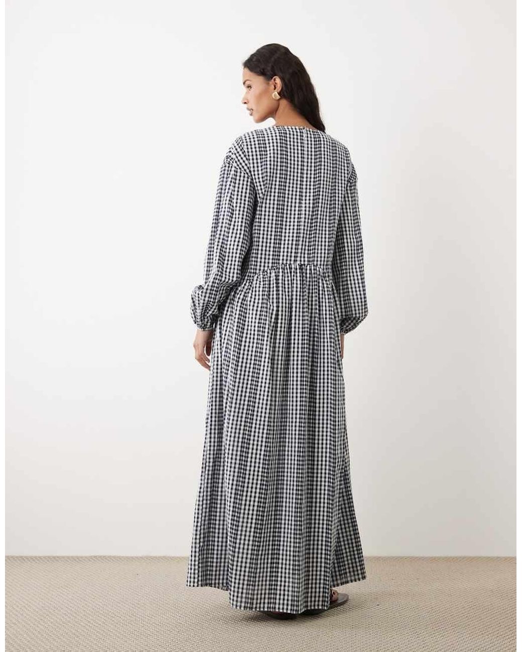ASOS Gray Crew Neck Arched Waist Smock Maxi Dress