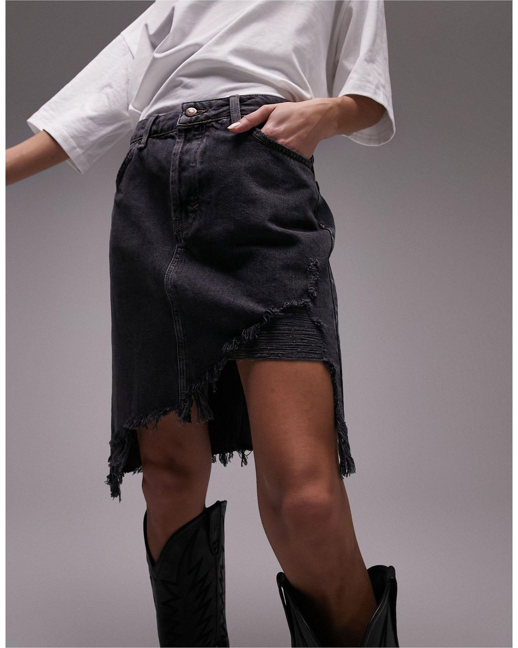 COLLUSION ripped denim skirt in washed black  ASOS