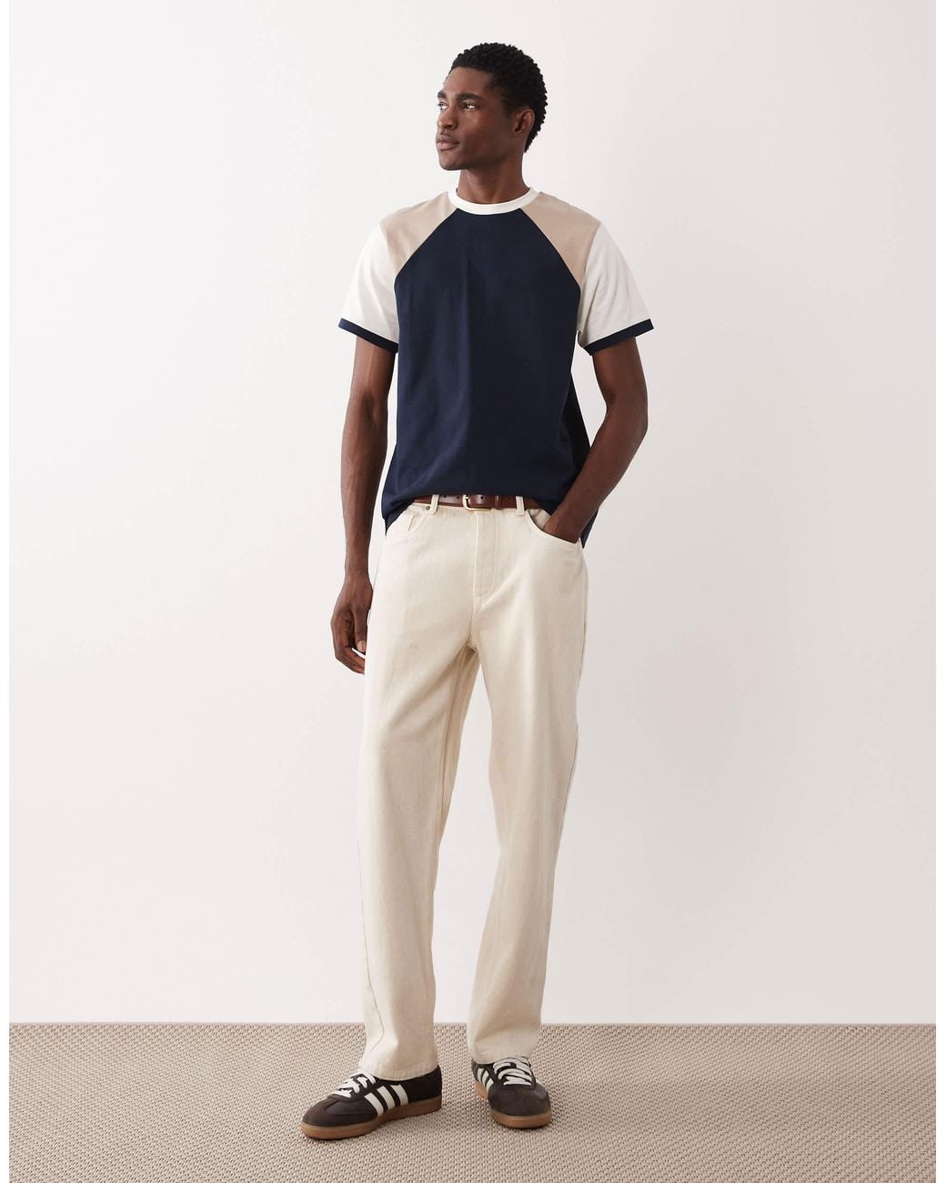 ASOS Blue Heavyweight Regular Fit T-shirt With Contrasts Sleeves for men