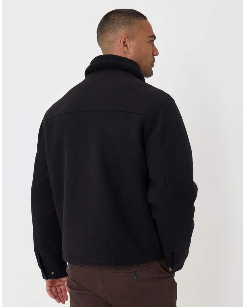 Threadbare Black Zip Jacket With Sherpa Collar & Lining for men