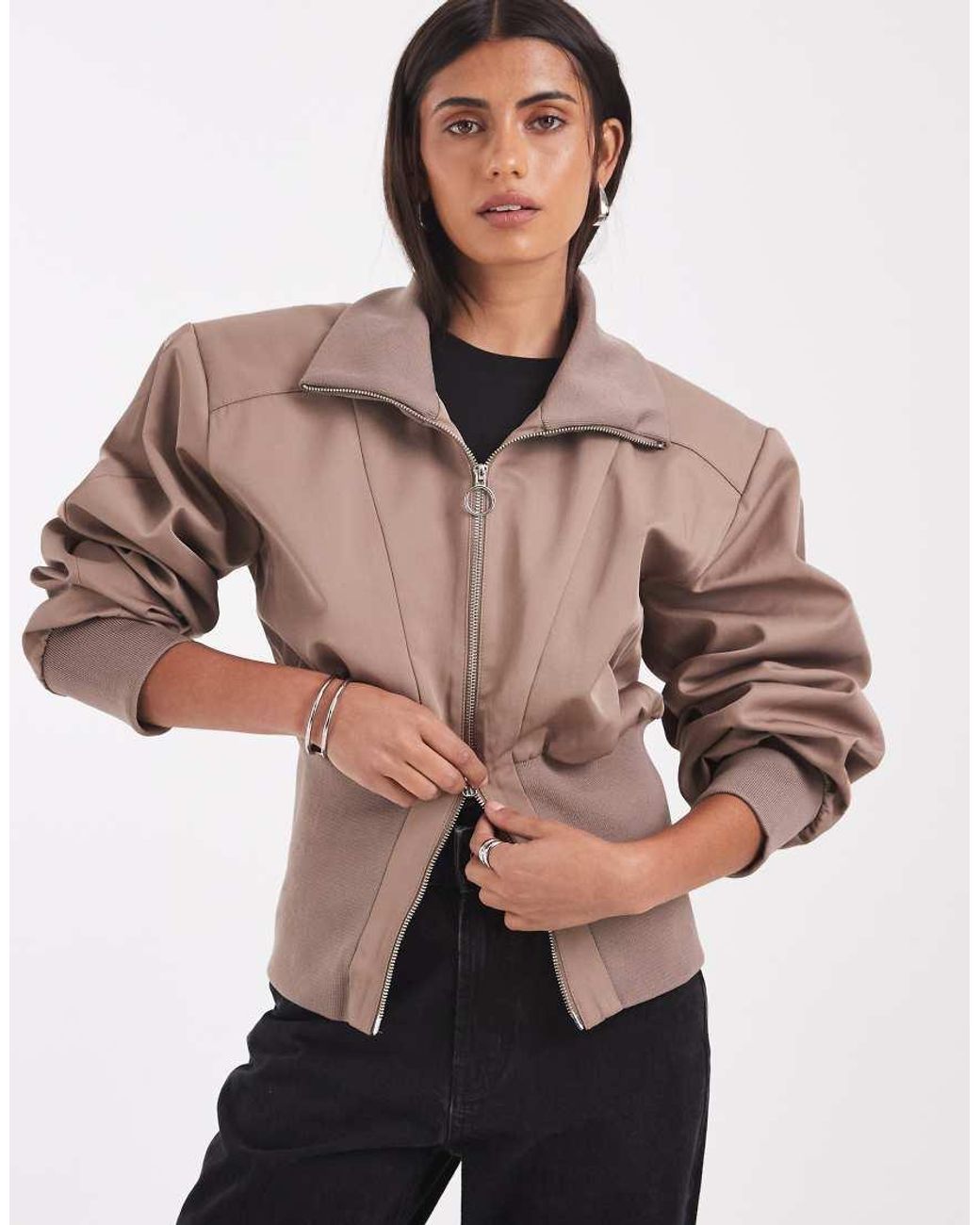 ASOS Pink Deep Rib Cinch Zip Through Jacket