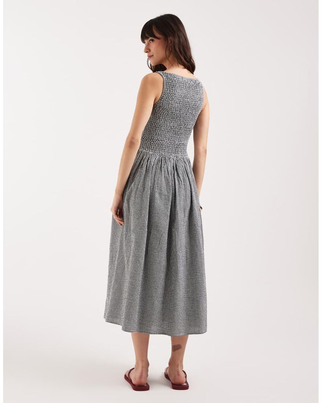 JJXX Gray Seersucker Check Midi Dress