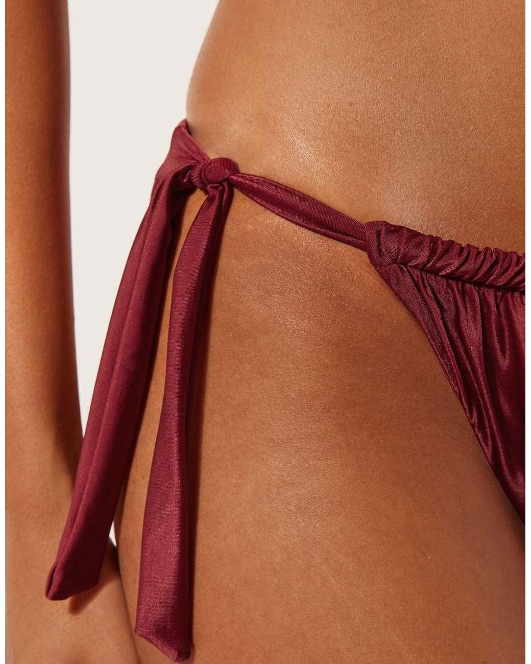 Calzedonia Brown Shiny Satin Side-Tie Brief Bikini Bottoms