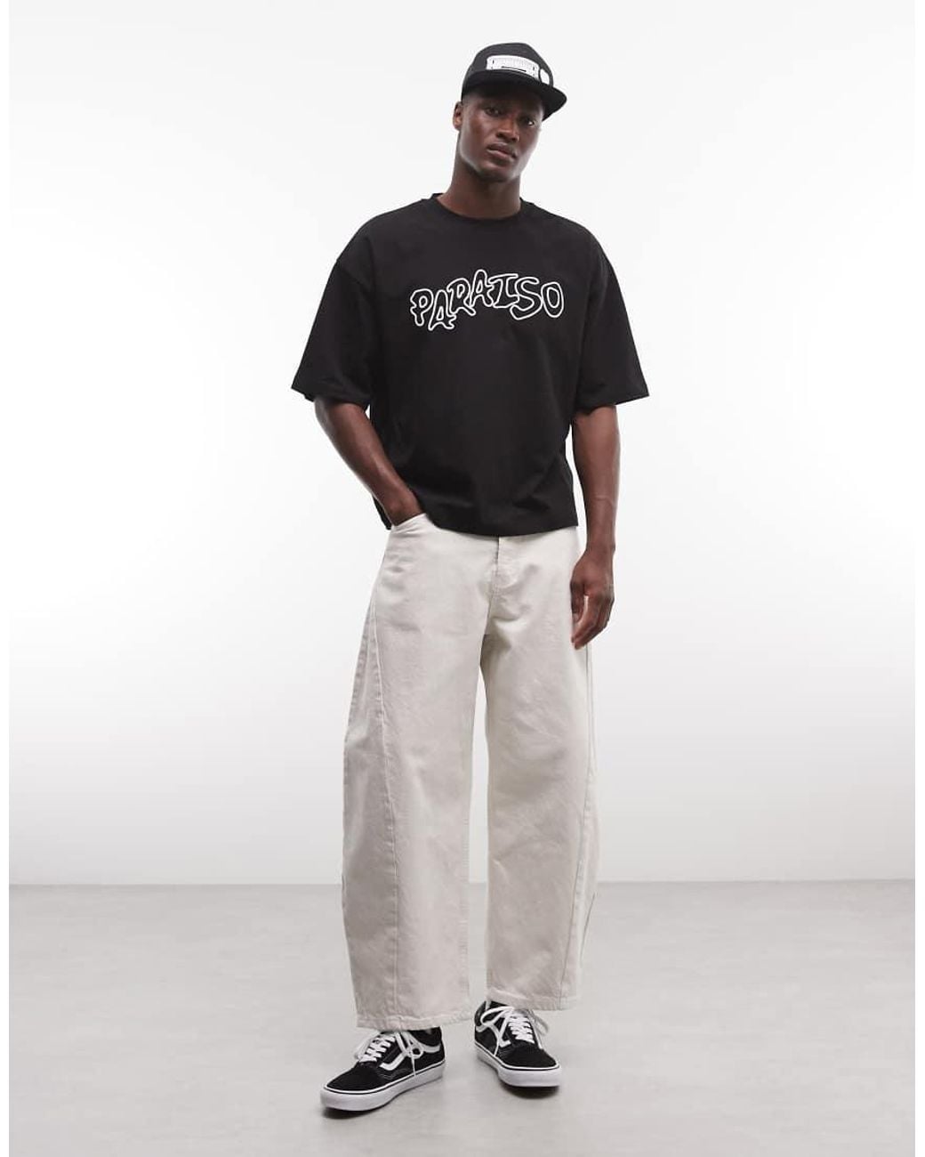 ASOS Black Boxy Oversized T-shirt With Bubble Paraiso High Build Embroidery for men