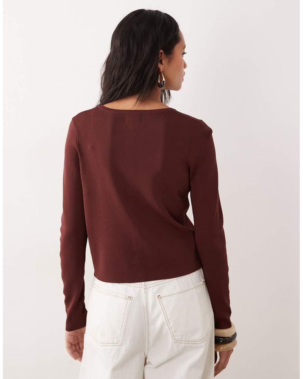 ASOS Brown Compact Crew Neck Cardigan With Self Covered Buttons