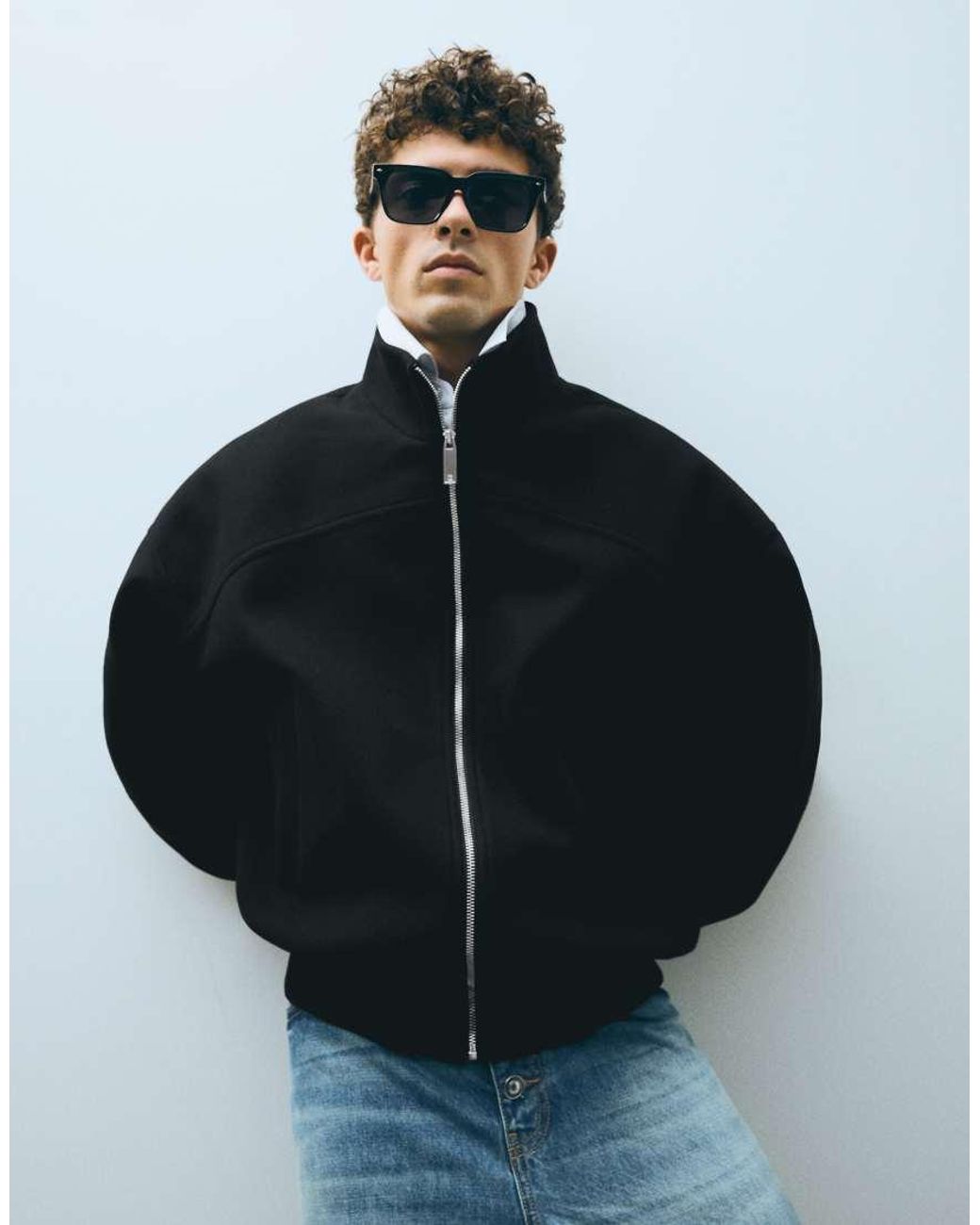Bershka Black Wool-blend Bomber Jacket for men