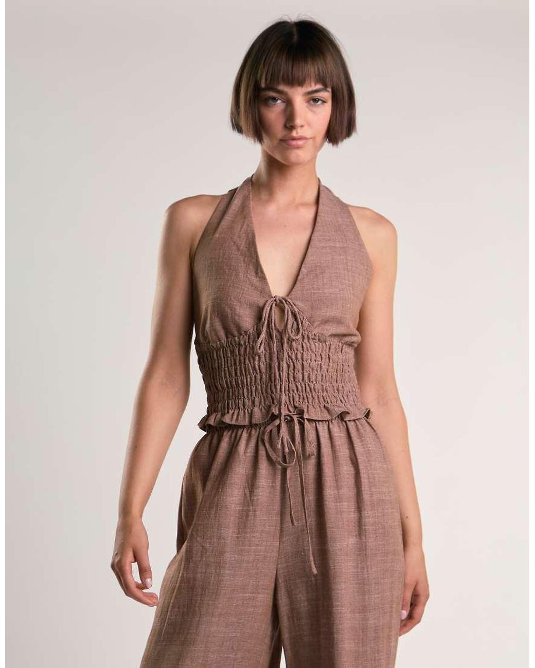 Glamorous Brown Smocked Halter Top