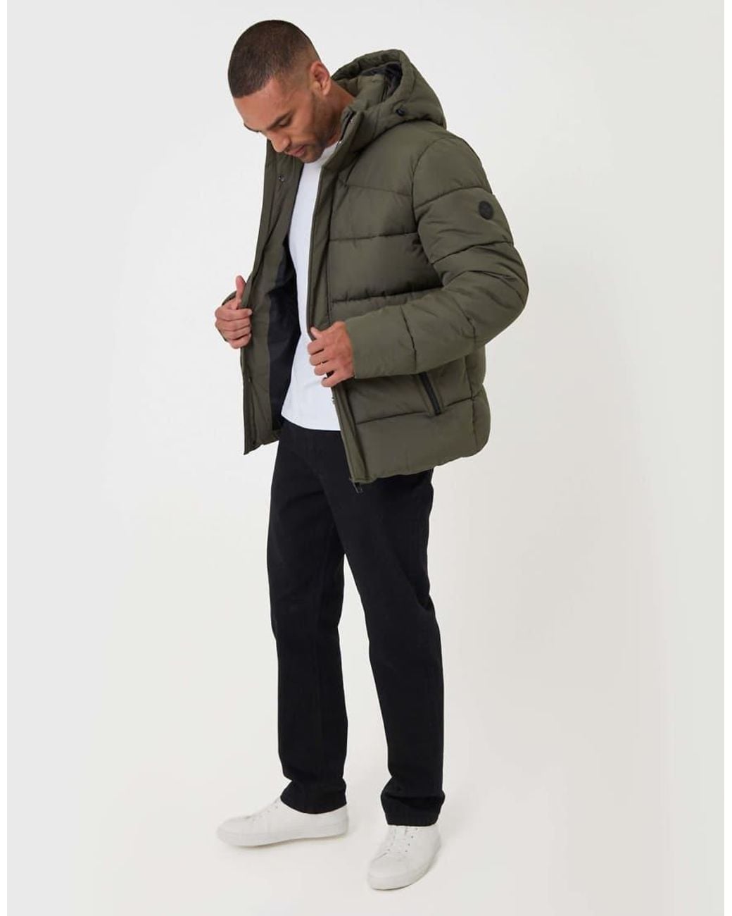 Threadbare Gray Showerproof Hooded Puffer Coat for men
