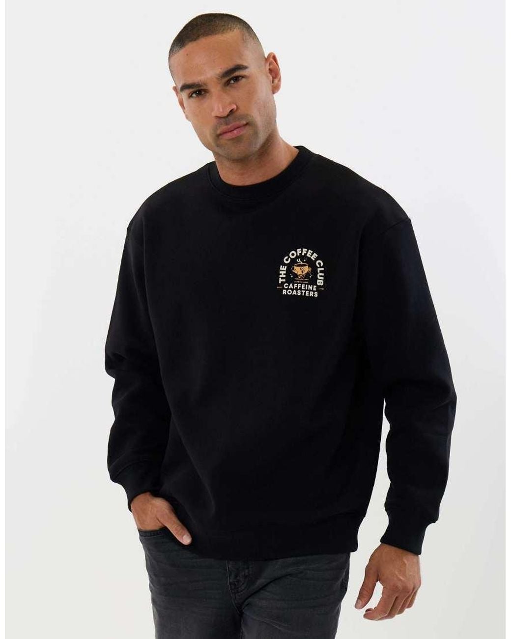 Threadbare Blue Relaxed Fit Coffee Club Graphic Print Sweatshirt for men