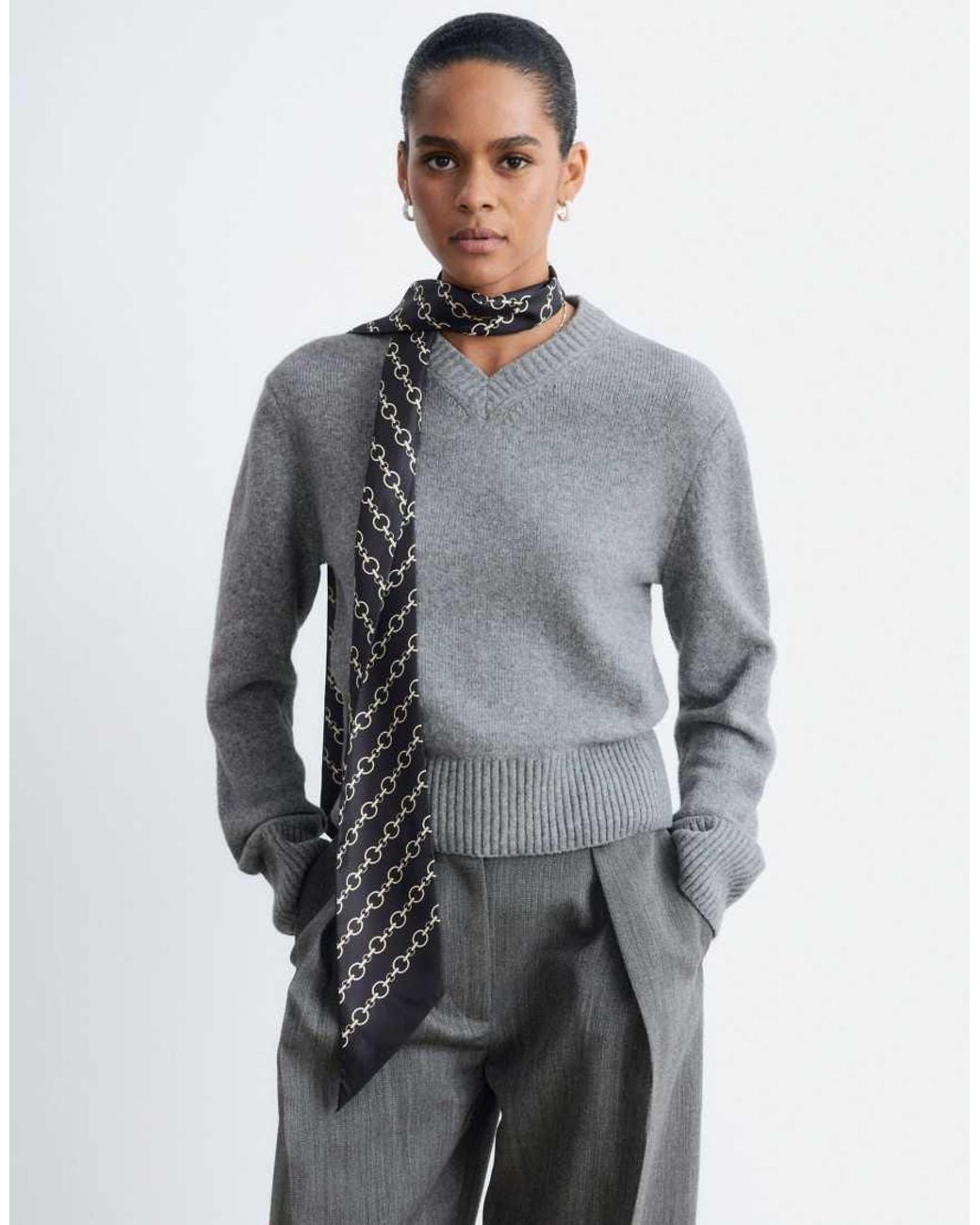 & Other Stories Gray V-neck Knitted Jumper With Wool