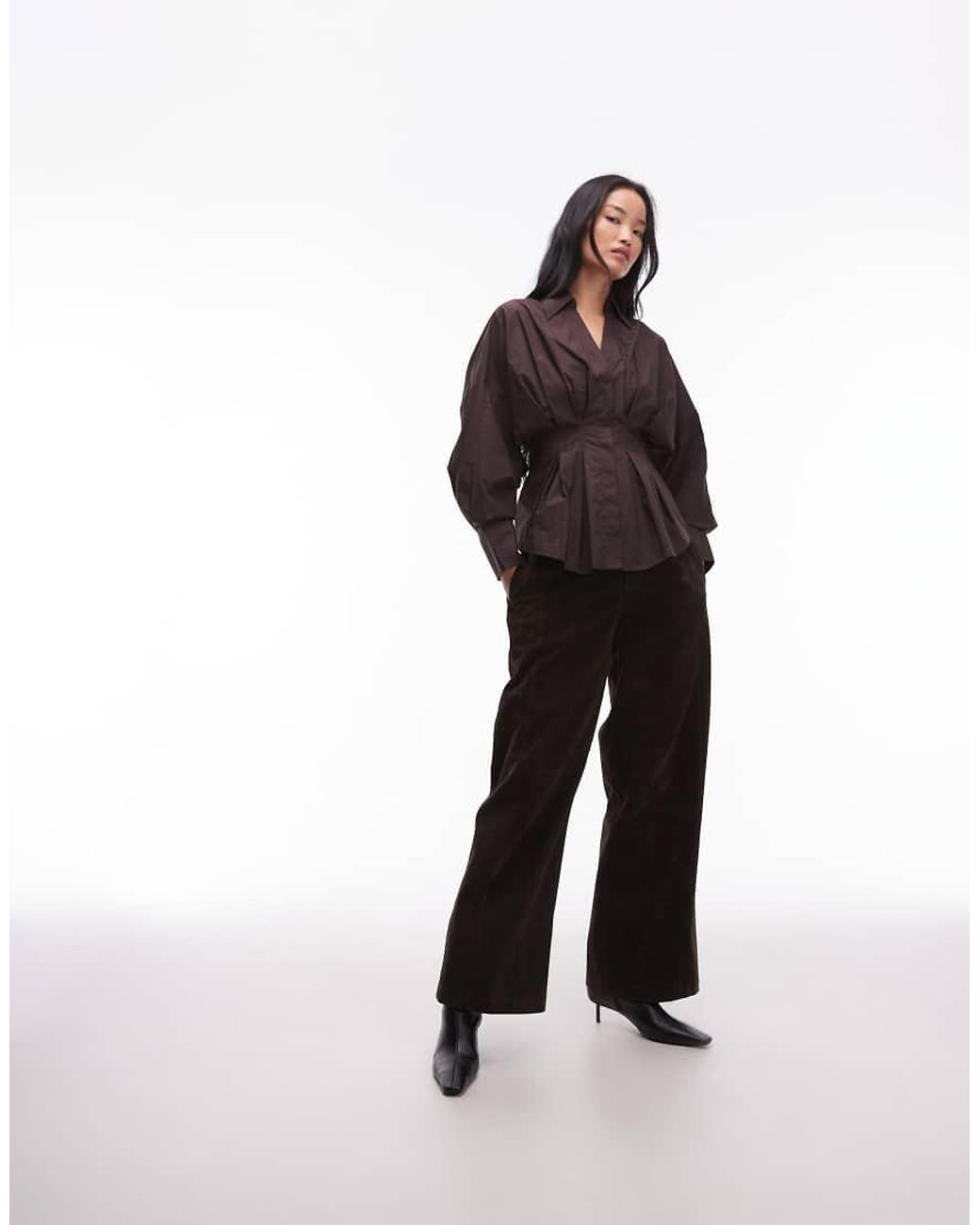 & Other Stories Brown Shirt With Cinch Waist And Volume Sleeves